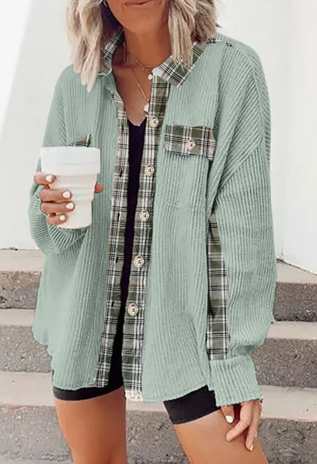 Plaid patchwork Shacket