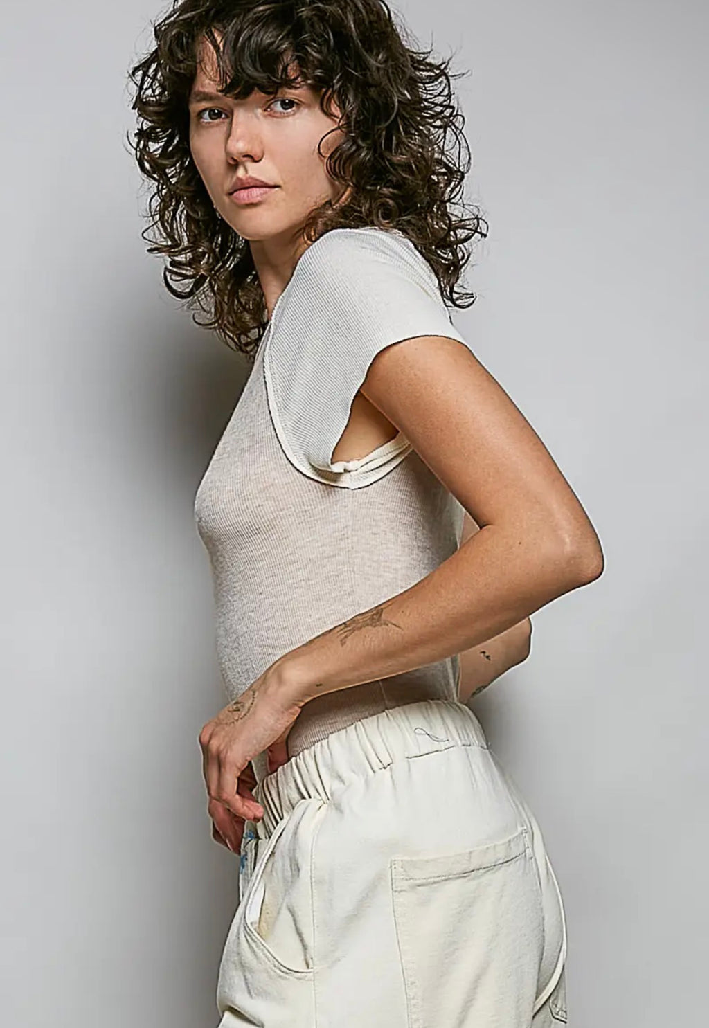 Almond Fitted Top