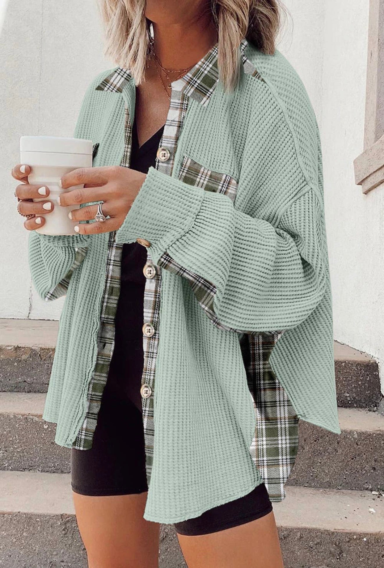 Plaid patchwork Shacket